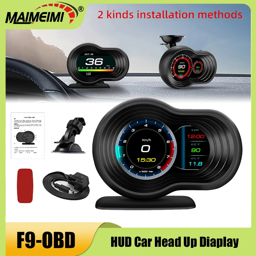 

OBD2 Автомобильный проекционный дисплей Умный цифровой спидометр Дисплей HUD F9 OBD Измеритель сигнализации превышения скорости Температура воды Тестер давления топлива