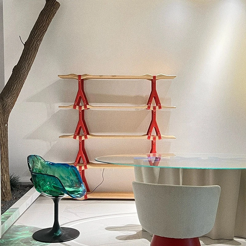 Bookshelf All solid wood saddle leather Five-layer bookshelf shelf hanging minimalist