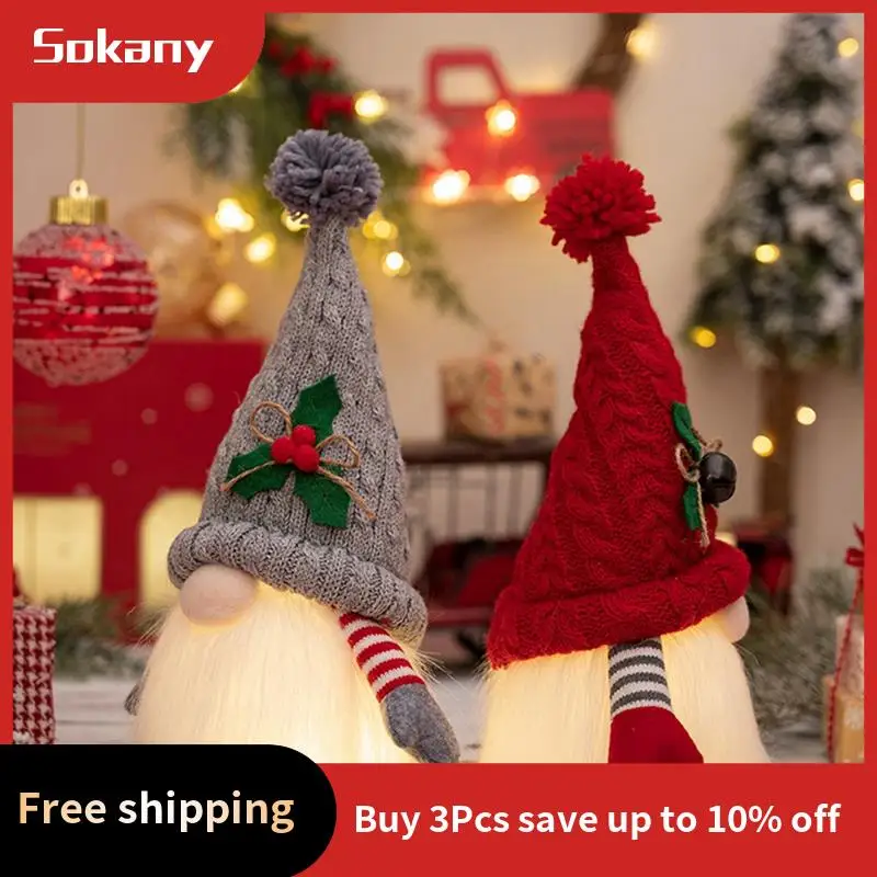 A59E-عيد الميلاد زخرفة متماسكة قبعة مضيئة رودولف دمية مجهولي الهوية جنوم دمية عيد الميلاد لوازم الديكور