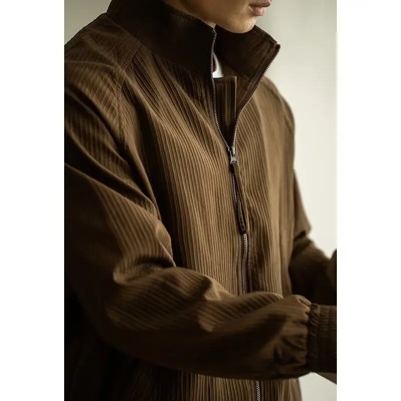 2026 Men's Solid Color Stand Collar Loose Corduroy Texture Comfortable Casual Trendy Versatile Commute Daily Wear Advanced Coat