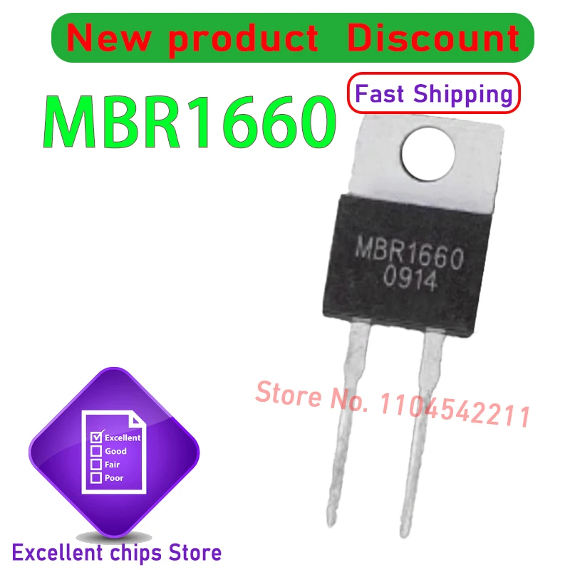 MBR1660 DIODE SCHOTTKY 60V 16A TO220-2L New 10PCS