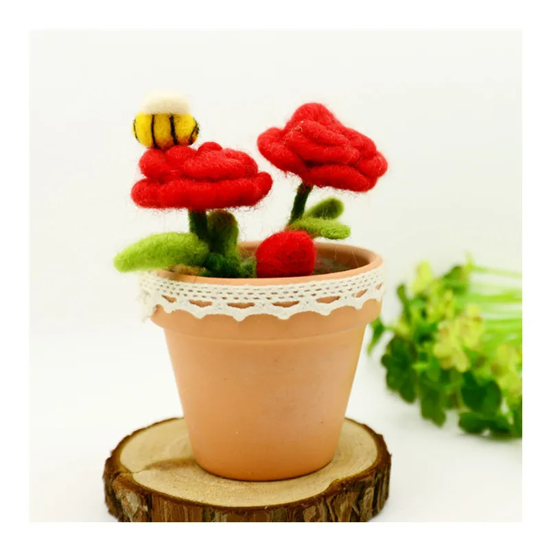 Roses, potted plants, succulents wool needlepoint kit  wool felt needle felting pendant craft needlecraft DIY handmade