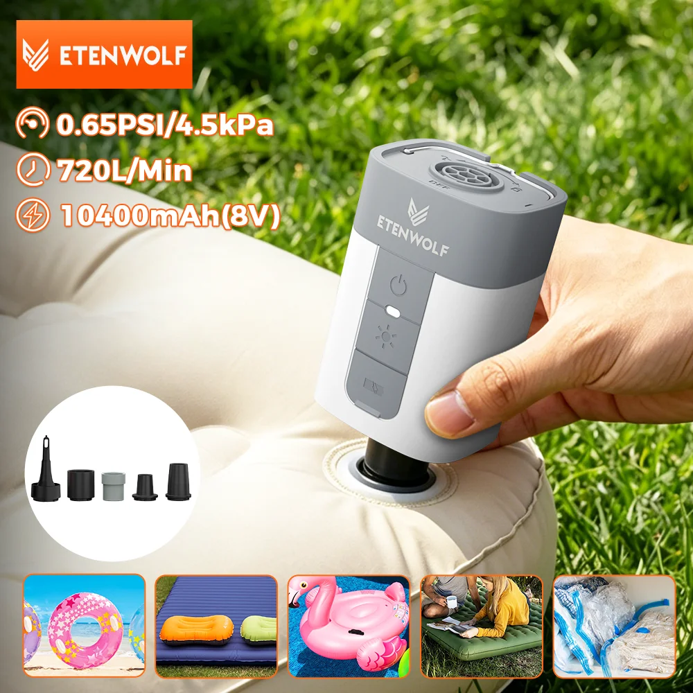 ETENWOLF AIR 5 PRO Electric Air Pump 720 LPM 4X Quick 10400 MAh Inflator & Deflator Portable Air Pump for Pool Floats