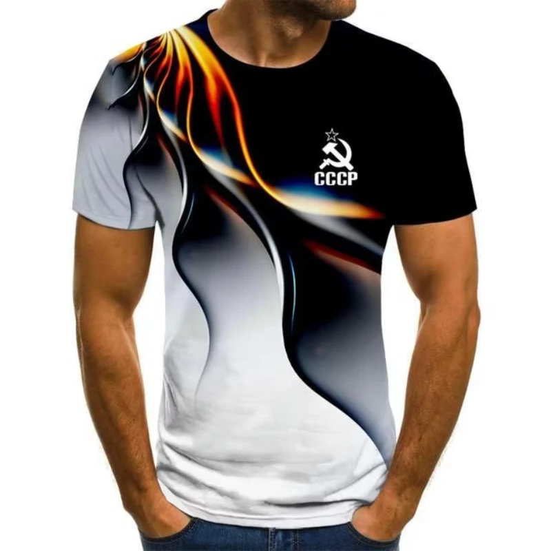 Camiseta informal de manga corta con gráfico de la URSS para hombre, camiseta creativa con degradado, camisetas sueltas y suaves de verano para hombre, camisetas de tendencia, ropa de calle masculina