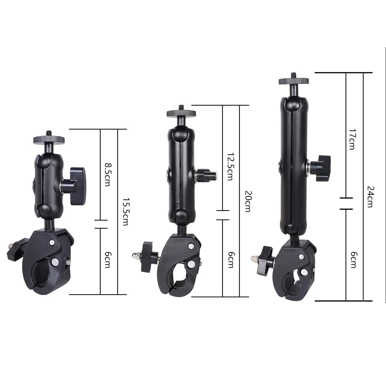 Tornillo de 1/4 pulgadas con rotación de 360 °, abrazadera de manillar con cabeza de bola, Clip de montaje para GoPro DJI Insta360 y más