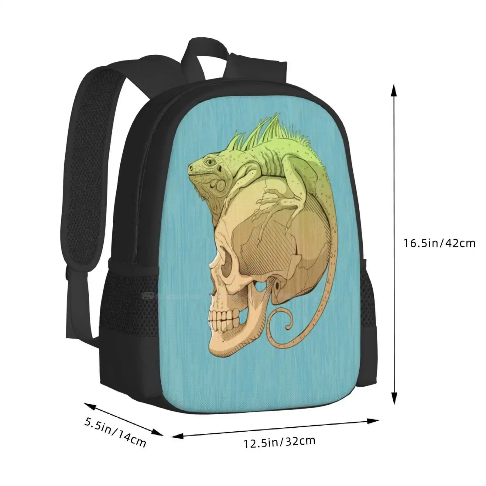 Colorful Illustration With Iguana And Skull School Bags For Teenage Girls Laptop Travel Bags Iguana Skull Lizard Halloween