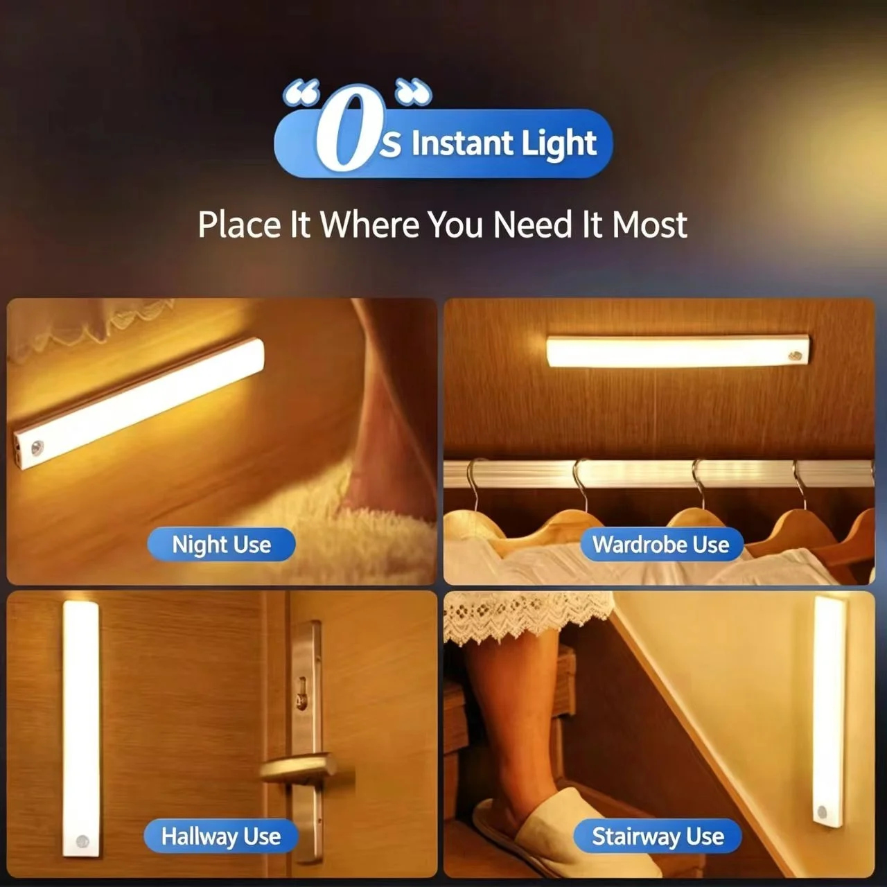PIR Motion Sensor LED Cabinet Light USB Rechargeable Induction Night Light Wireless Portable Detector Lamp for Wardrobe Hallway