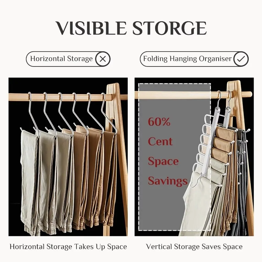 Grucce per pantaloni pieghevoli multifunzionali in lega di alluminio a 6 livelli 360 ° Appendiabiti con gancio rotante Rack per organizer per sciarpe resistenti