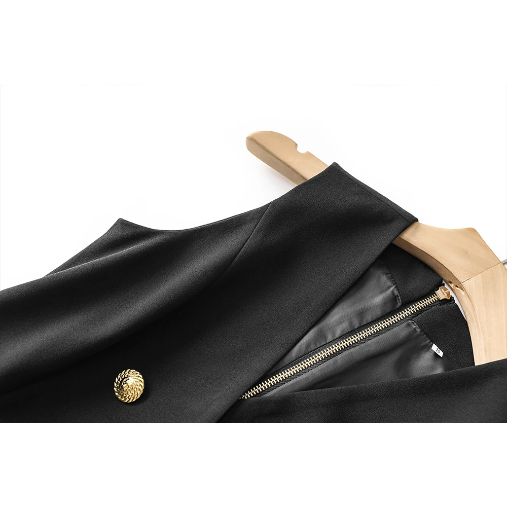 2024 Spring Summer Sexy Deep-V Neckline Lady Sleeveless Double-breaseted Office Solid Pleated Mini One-piece Dress For Women