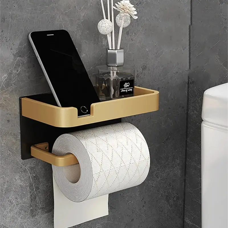 

Space Aluminum Bathroom Paper Holder Roll Holder Phone Black&Gold SHhelf Mobile Phone Towel Rack Toilet Paper Holder Tissue Box