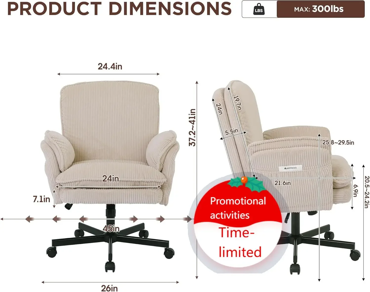 

Criss Cross Chair with Armrests & Wheels for Cross-Legged Sitting, Comfortable High Back Office Chair, Big and Tall Adjustable S