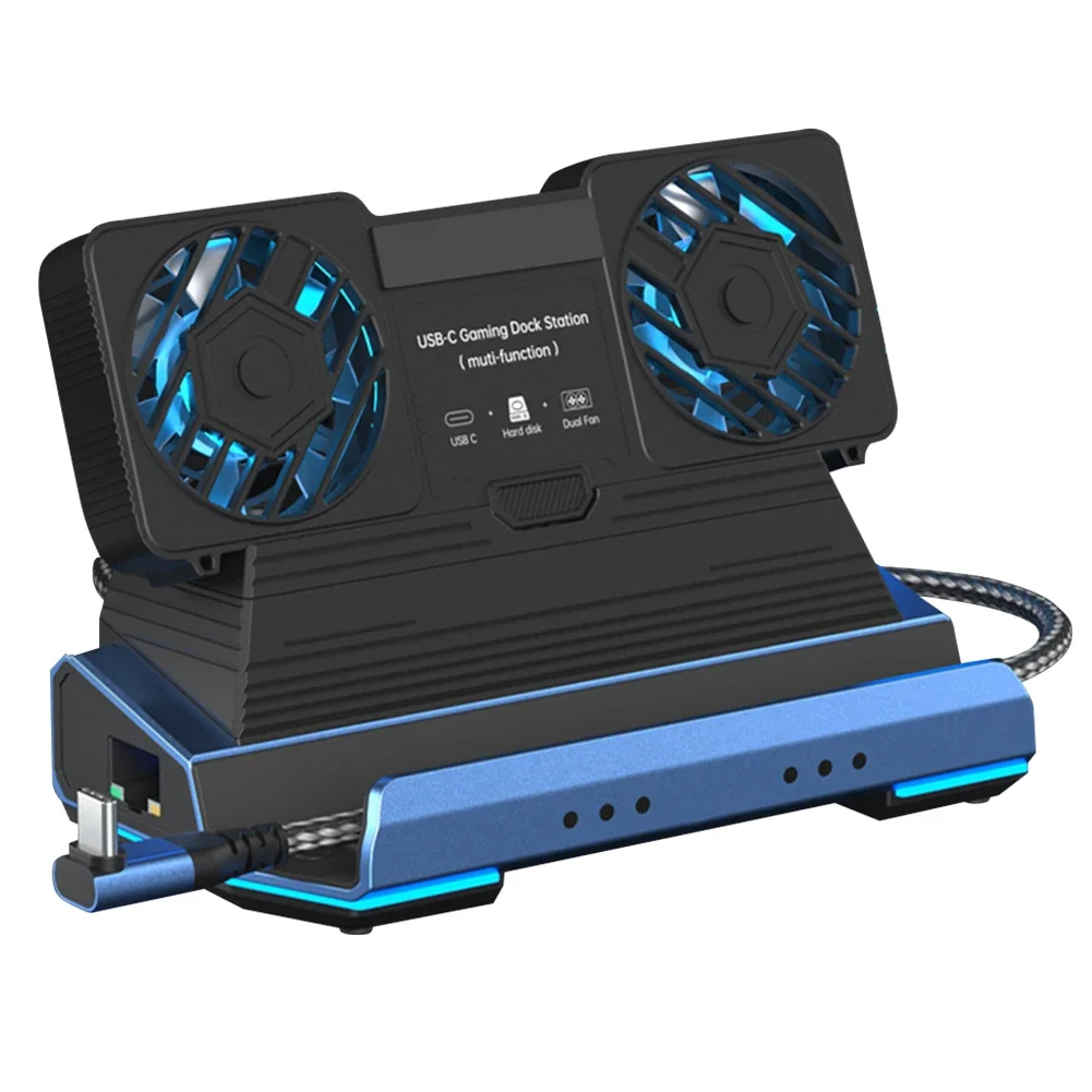 Estação de acoplamento com ventilador de refrigeração duplo, 4K @ 60Hz, 4 portas USB PD100W Gigabit Ethernet para Steam Deck e Lenovo Legion GO