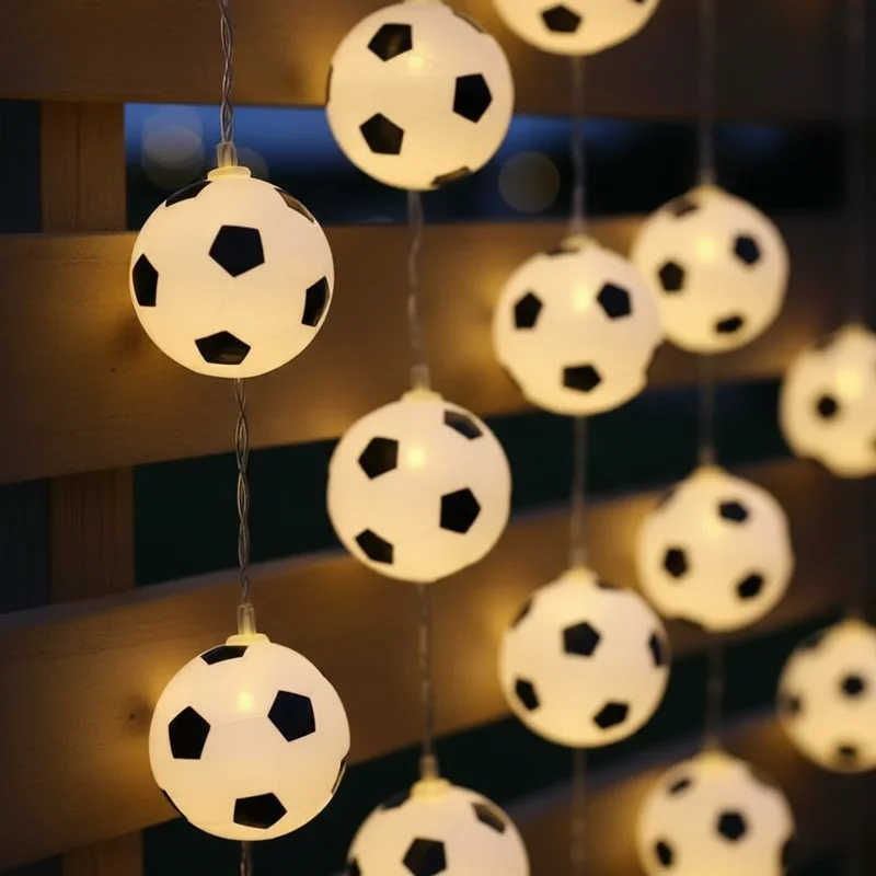 10/20LED Soccer Ball String Lights Battery Operated Football Fairy Lamp for Bedroom Wedding Party Worldcup Decor