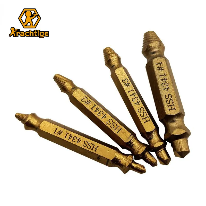 

Krachtige 4Pcs HSS Broken Damaged Screw Extractor Drill Bit Guide Set Broken Bolt Fastener Remover Carpentry Screw Extractor