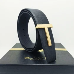 High Quality cintura uomo Luxury Goods Designer Male litchi Leather T-shaped Buckle Belt With Double-sided Use 38MM Tom ceinture