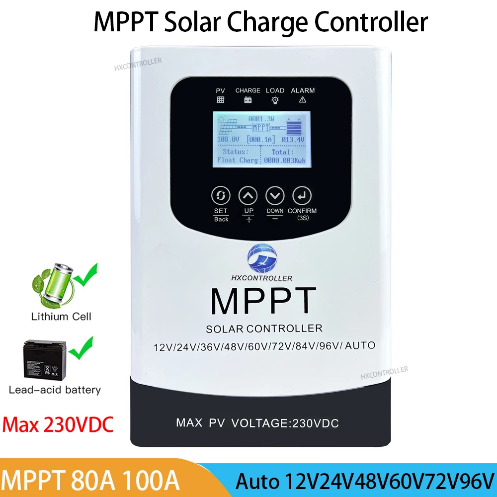 60A 80A 100A MPPT Solar Charge Controller 230VDC Solar PV Battery System Charging Regulator For 12V 24V 48V 60V 72V 96V Battery