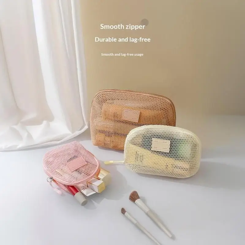 Atmungsaktive Mesh-Kosmetiktasche, Mehrzweck-Netzbeutel mit Reißverschluss, Reise-Toilettentasche für Damen, Organizer für Lippenstift und Hautpflege – Detail 15