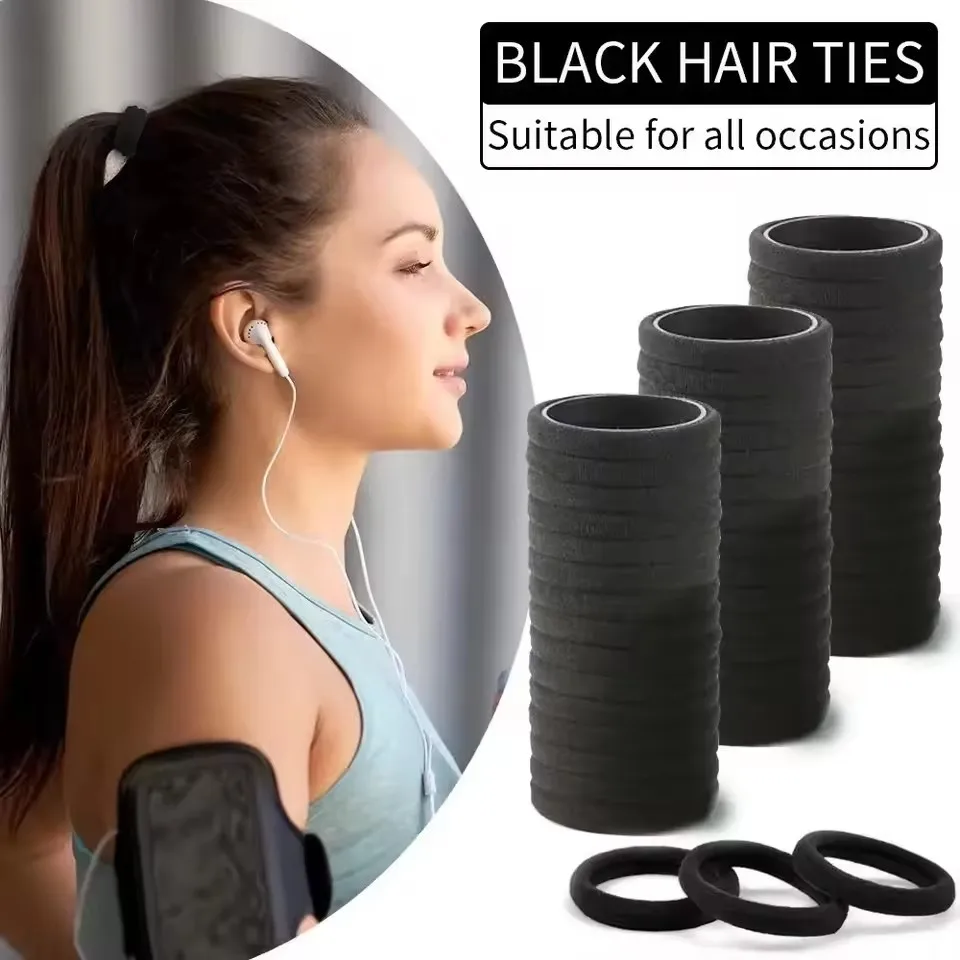 50/100 Stück schwarze Haarbänder, hochelastisches Gummiband, Haargummis, Pferdeschwanzhalter, Scrunchies, Zubehör für Frauen und Mädchen – Detail 5