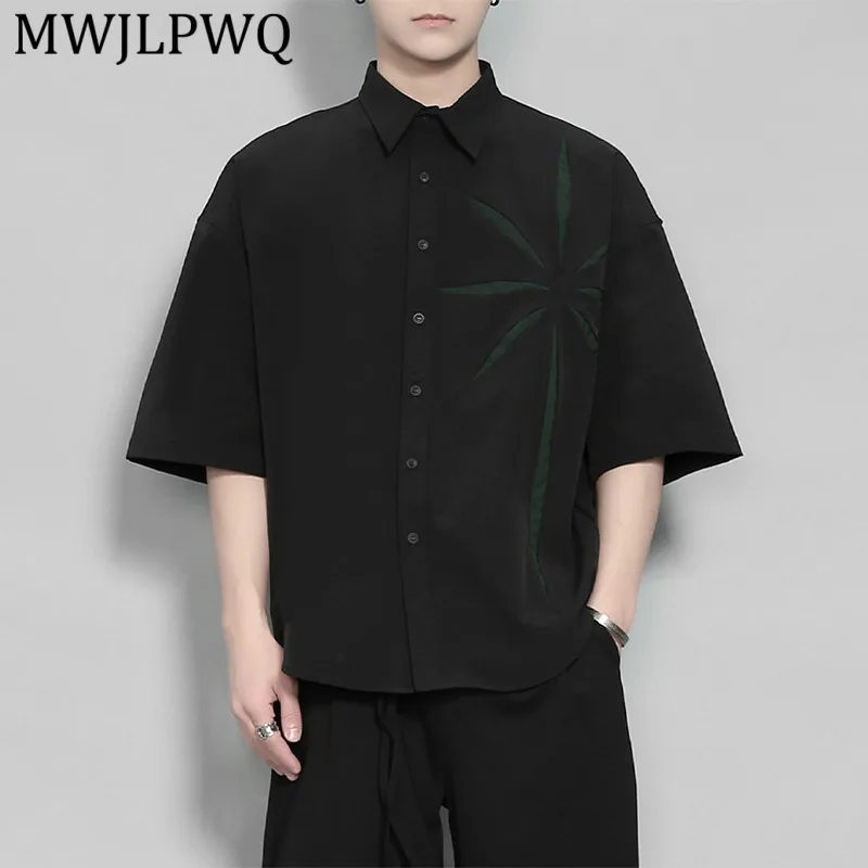 

MWJLPWQ Men's Summer American Retro Style Pattern Shirt For Men Color Block Patchwork Casual Loose Short-Sleeve Tops New 16385