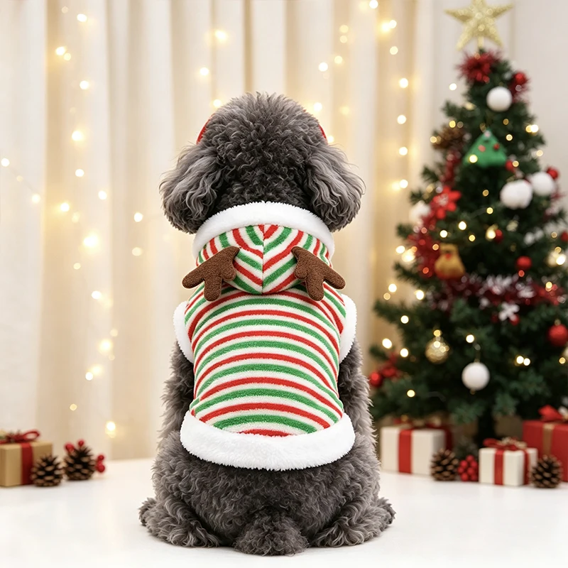 Weihnachts-Rentier-Hundehoodie aus weichem Flanell, warme zweibeinige Haustierkleidung, Weihnachts-Cosplay-Kostüm für kleine Hunde und Katzen – Detail 6