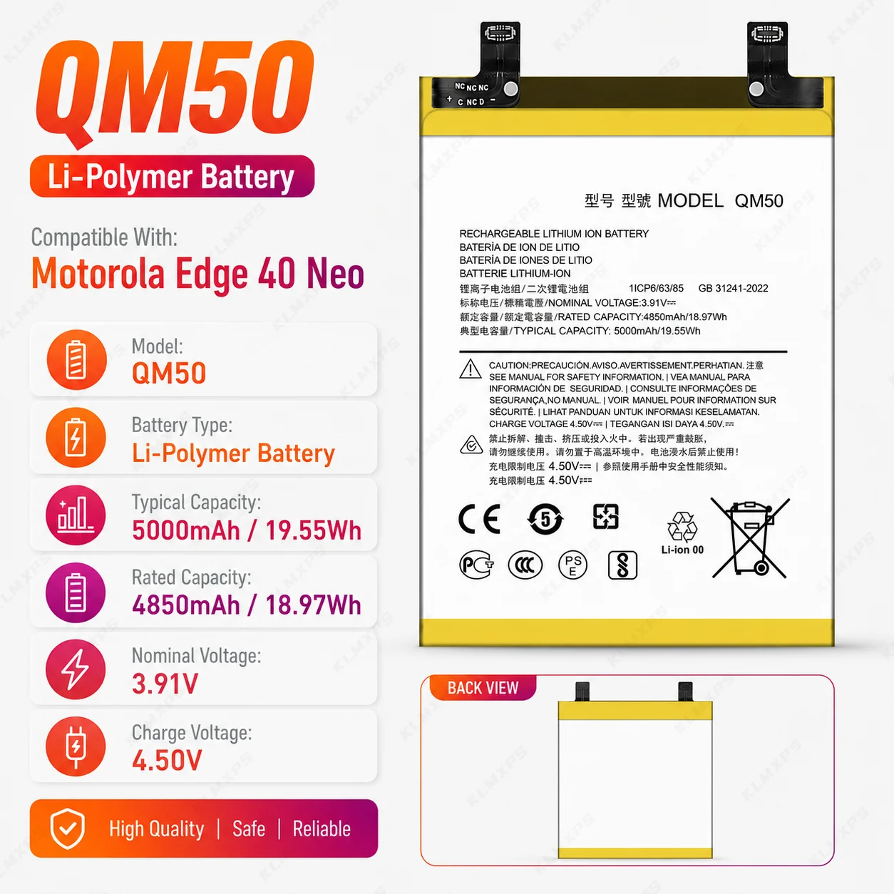 Replacement Battery for Motorola Edge 40 Neo QM50 5000mAh Mobile Phone Battery with Tools