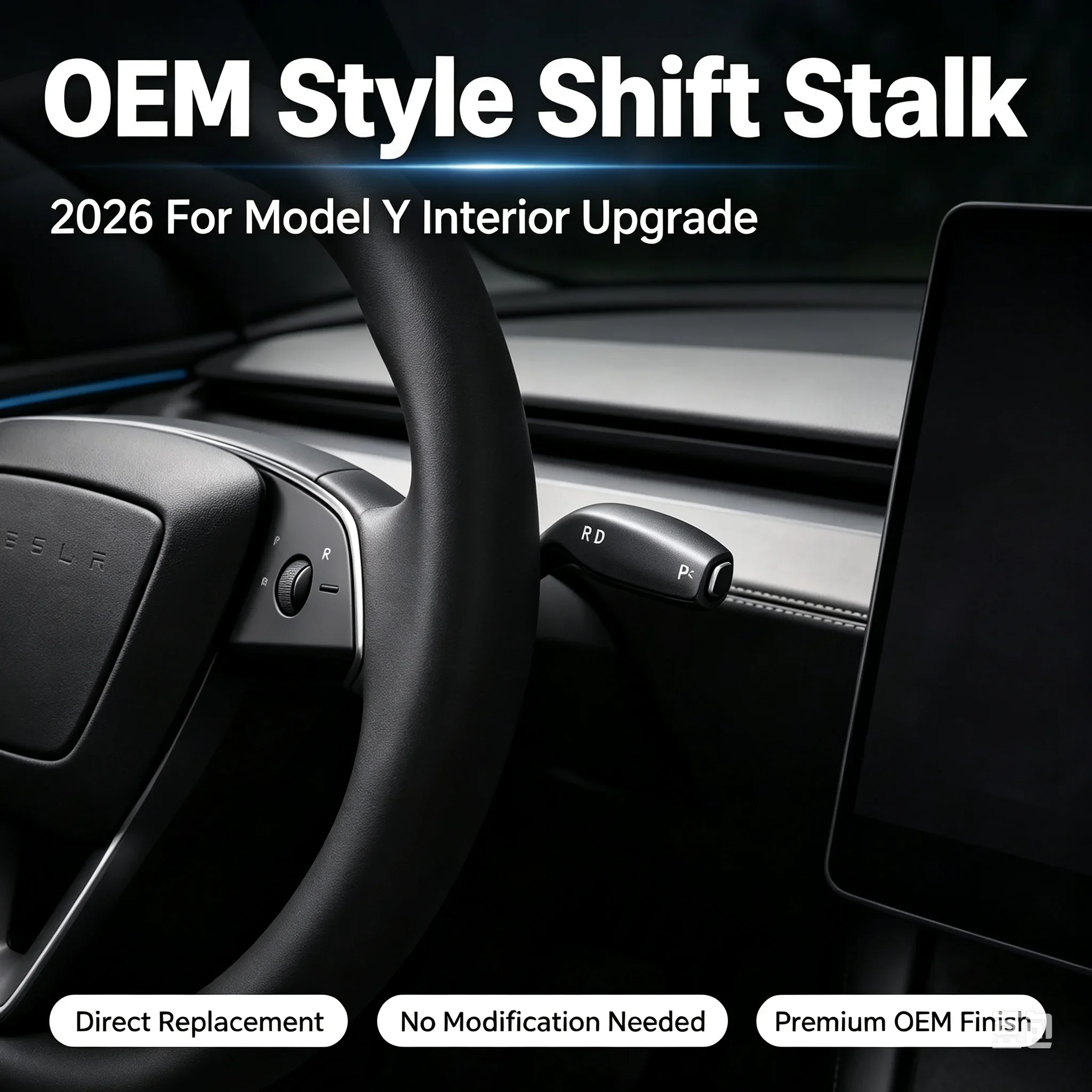 For Tesla Model 3 Highland Model Y Juniper Gear Stalk Shifter Cover, Drive Reverse Park Control Trim, No Drilling Required