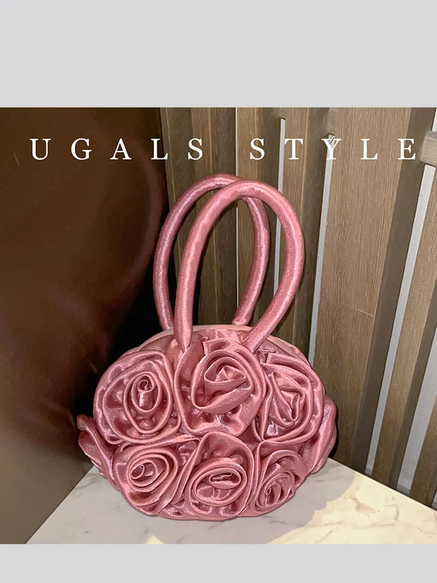 

UGALS Silken Satin Bread Flower Clutch Bag Cloud Shape Handbag Vintage Lady Underarm Bag for Banquet Sweet Lady Style Candy C...