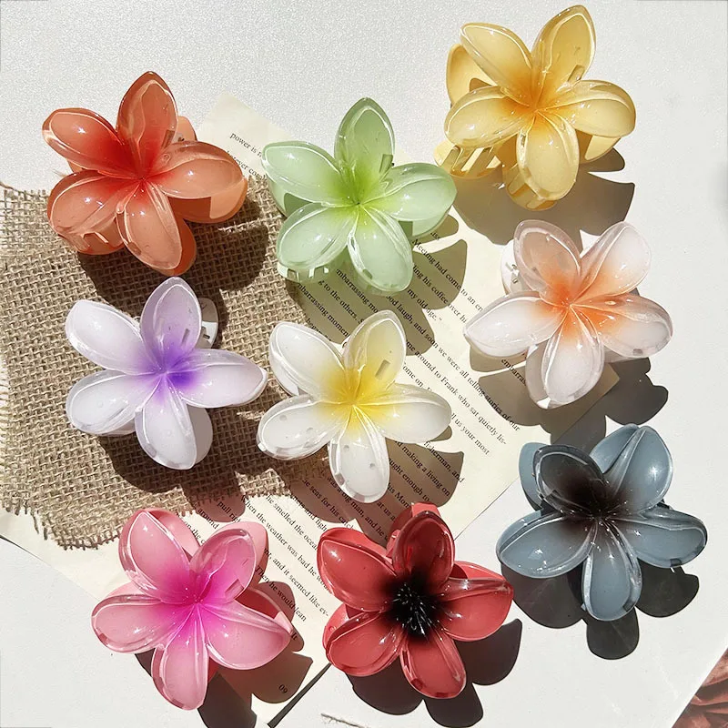 Fashion Gradient Color Flower Hair Claws Women Vintage Acrylic Large Shark Hair Clip Hairpin For Girls Hawaiian Hair Accessories