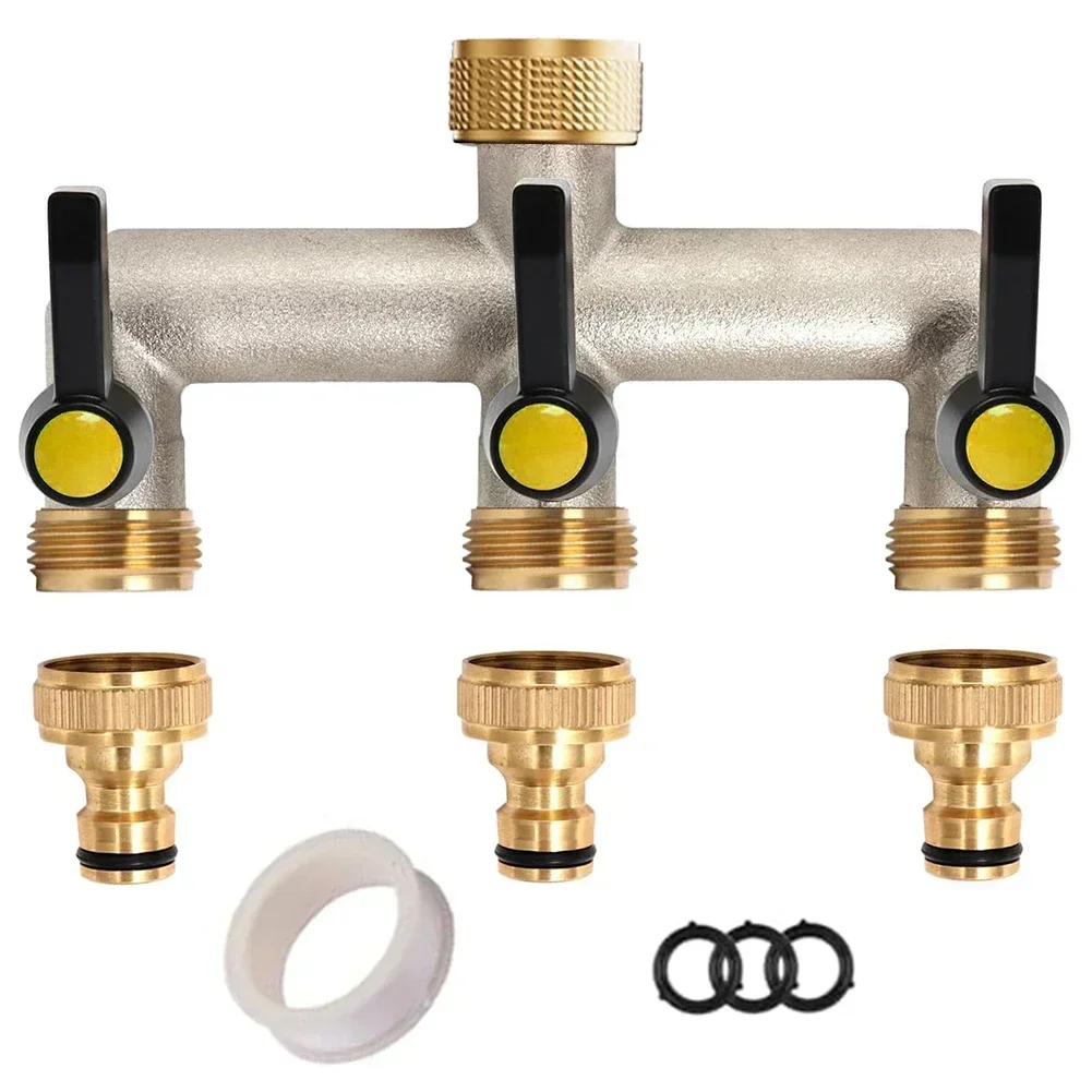 Sturdy Brass Water Distributor for Faucets Garden Hoses Irrigation 3 way Kit with Individual Control Valves Rust proof