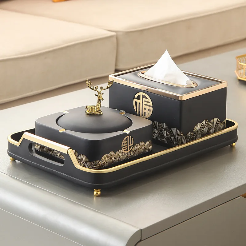 

New Chinese style ashtray with cover, home living room Chinese style ornament creative office light luxury decoration