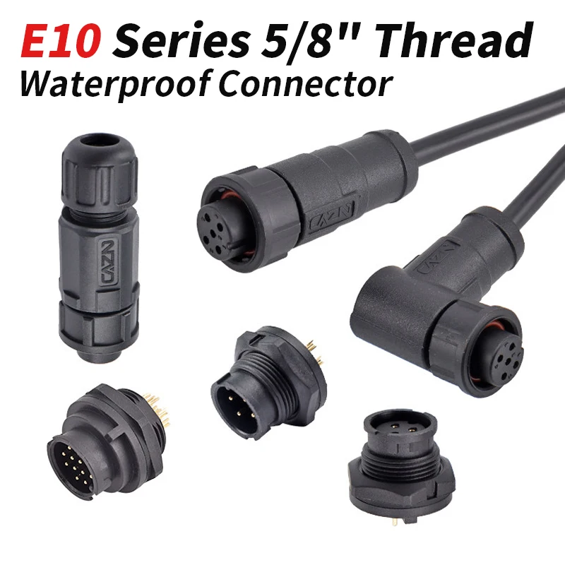 E10 Snap On Waterproof Connector Outdoor 2 3 4 5 6 7 8 12 Pin Male Female Plastic IP67 Molded Assembled Plug Cable