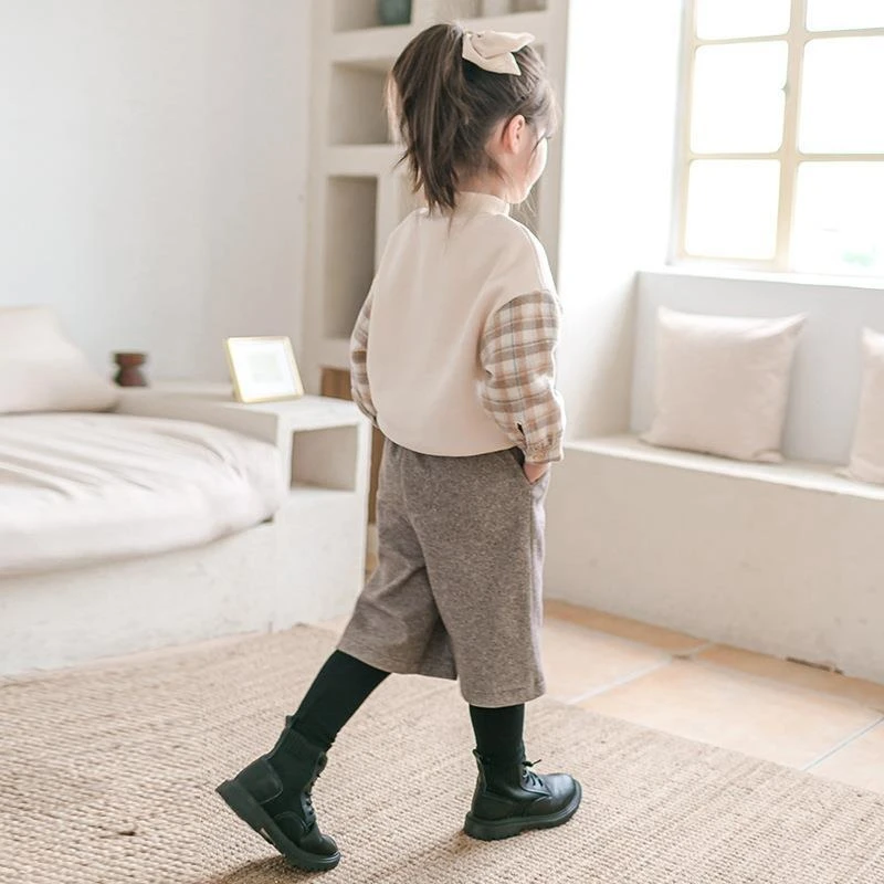 Girls Fleece Lined Thick Pants Autumn Winter Warm Leggings Wide Leg Trousers Kids Bottoms