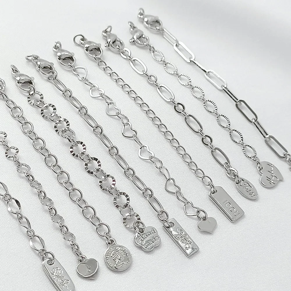 

White K-color Chain, Heart-shaped Rectangular Tag, Necklace, Bracelet, Tail Chain, Diy Handmade Accessory, Clasp