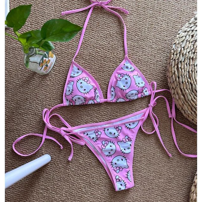 2026 Women's Hello Kittys Swimsuit Sexy Bikini Set Cute Sanrioed Girls Seaside Beach Underwear Swimsuit Fashion Bathing Suit