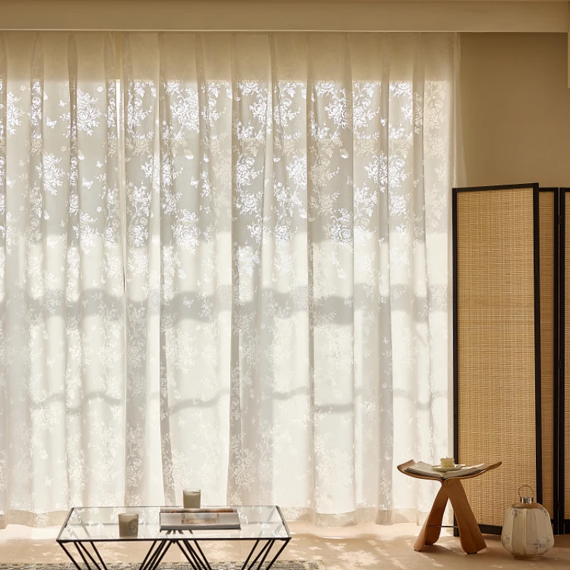 French Light Luxury Romantic Lace Curtain 2024 New Gauze Bedroom Living Room Curtains Light Transmitting Opaque High End Drapes