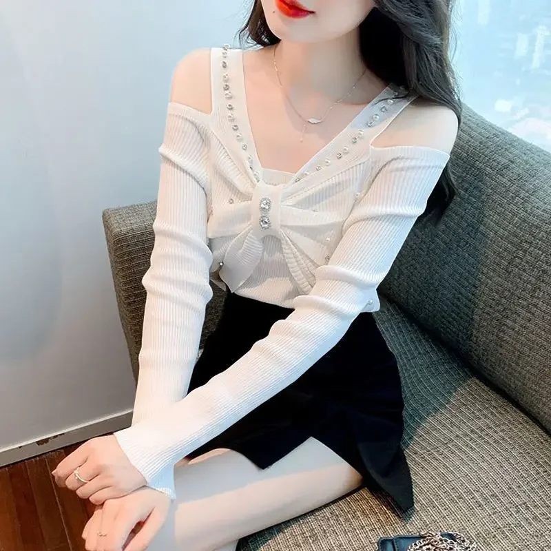 Chemisiers à épaules dénudées et col en v pour femmes, vêtements coréens Slim, chemises de bureau, nouvelle collection printemps été 20224, XT828