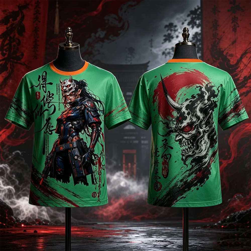 Unisex Schnelltrocknend Atmungsaktiv 3D-Druck Japanischer Anime Manga Weibliche Kriegerin T-Shirt Lässiges Outdoor-Sport-Oberteil für Eltern-Kind – Detail 4