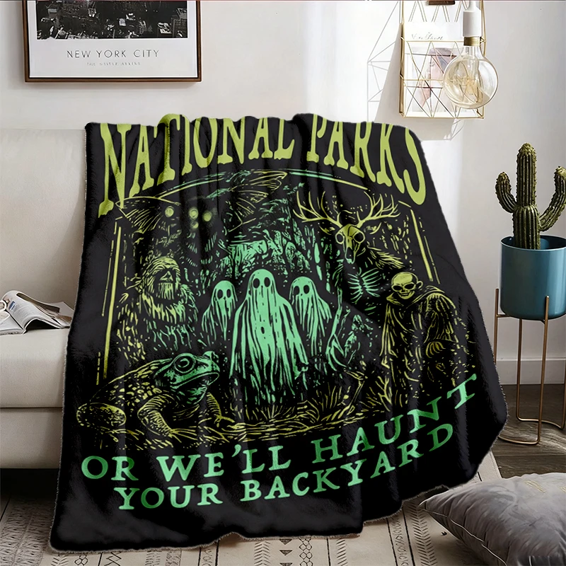 Cryptid National Parks T, Bigfoot Mothman Ghost Cozy Blanket ? 90s Vintage Camping Hiking Flannel Throw, W