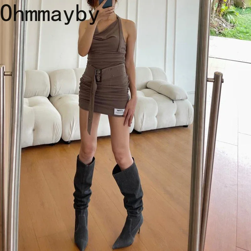 Pointed Toe Women Over The Knee High Boots Fashion Slip On Large Cylinder Circumference Shoes High Heel Women's Long Booties