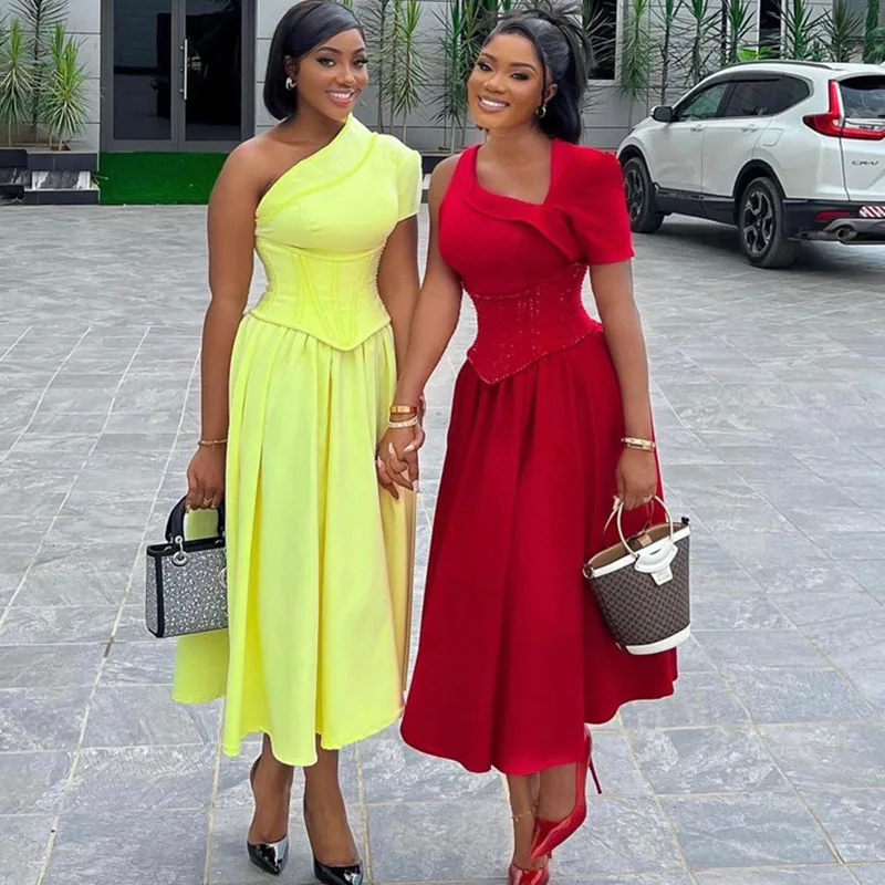 Doyerl One Shoulder A-line Maxi Dress Women Elegant Prom Club Party Short Sleeve Corset Long Dresses Vestidos De Verano 2025