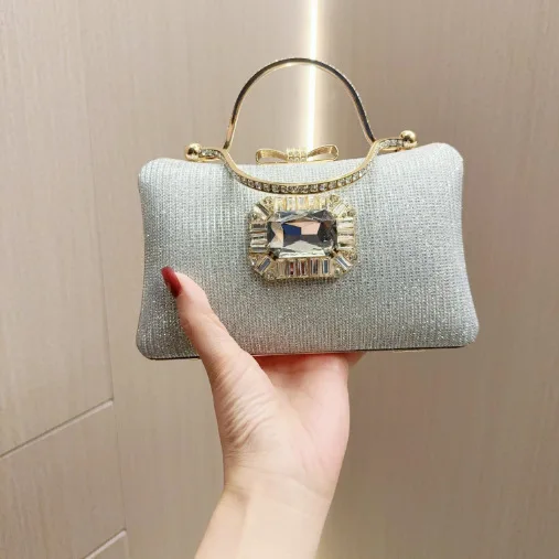 Gold Silver Black Fashion Charm Evening Bags Ladies Small Clutches Fine Rhinestone Prom Party Handbags For Women Shoulder Bag