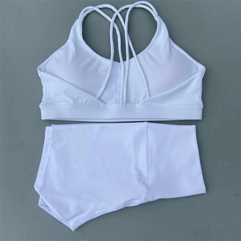 Yoga Shorts Set Gym Sports Set 2 Piece Women Workout Outfit Fitness Suit Cross Straps Bra High Waist Shorts Running Tracksuit