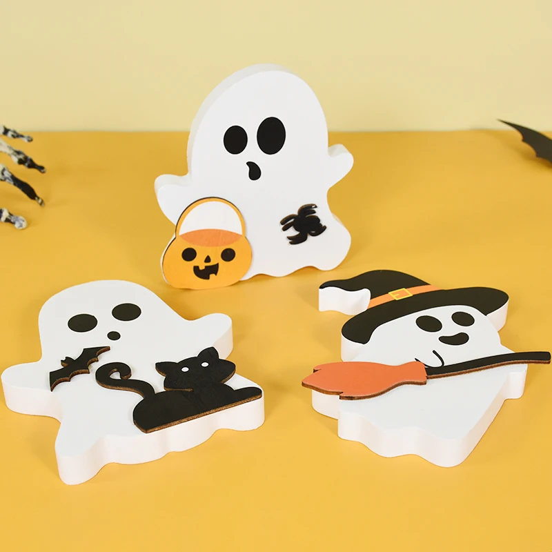 

3Pcs/set Halloween Cute Ghost Signs Desktop Ghost Ornaments Halloween Party Signs Indoor Outdoor Home Tiered Tray Ornaments