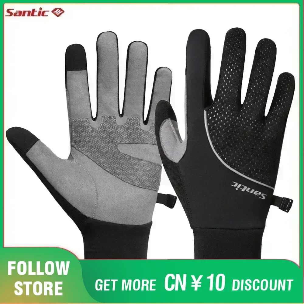 Santic Men\'s Cycling Gloves Windproof Reflective Warmer Gloves Touch Screen Non-slip Gloves For Men Autumn Winter Outdoor Sports