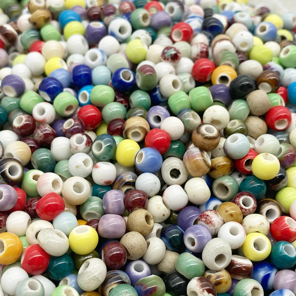 50Pcs 6/8/10mm Round Ceramic Beads DIY Bracelet Necklace Hole Beads Handmade Porcelain Beads For Jewelry Making Accessories