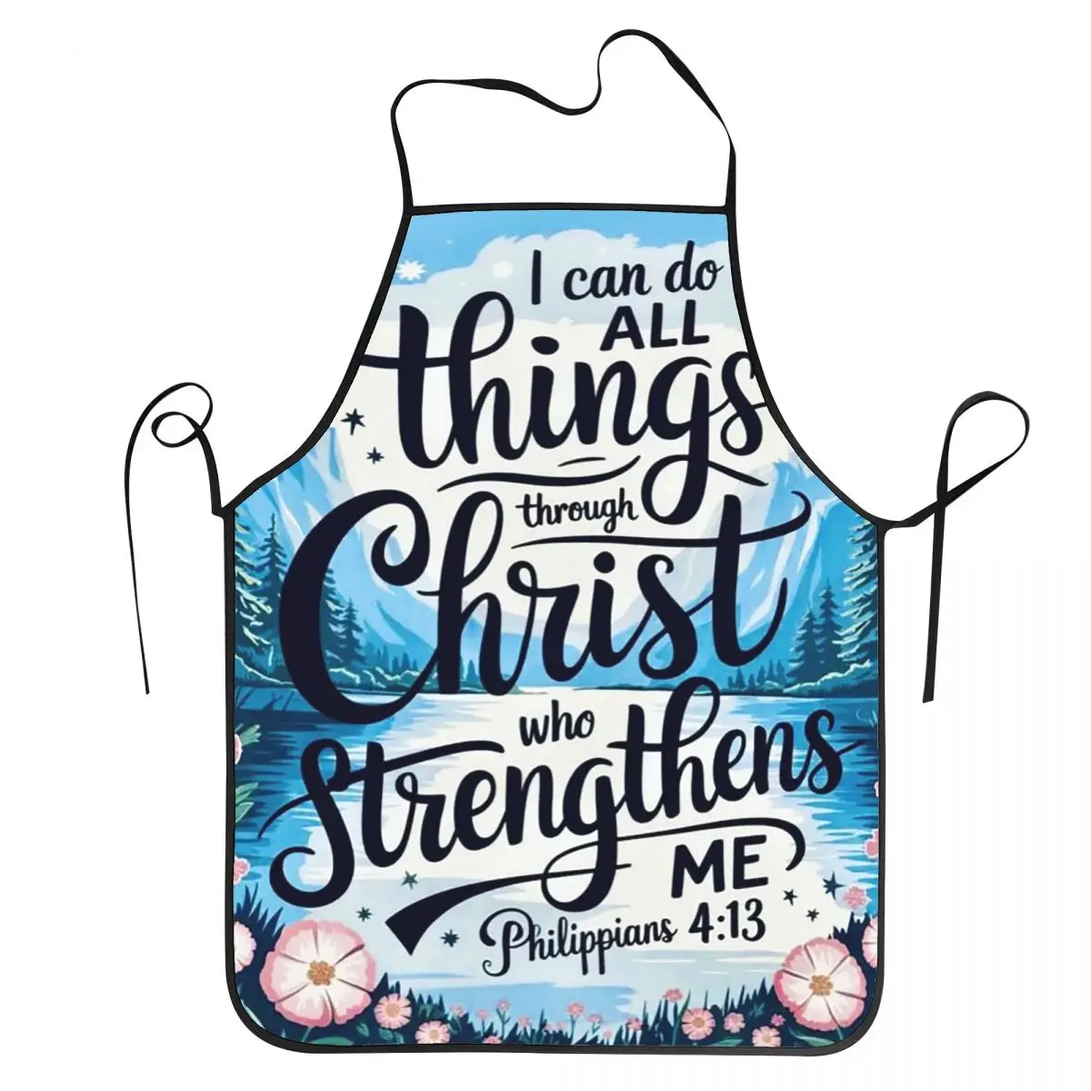 Christian With Philippians 4 13 Bible Verse Floral Starry Night Design Apron Chef Cuisine Tablier Bib Kitchen Cleaning Pinafore