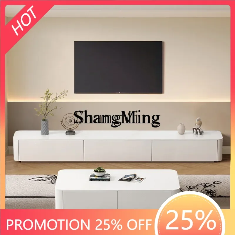 

FG good-looking combination floor solid wood living room warm white TV cabinet modern simple TV cabinet coffee table