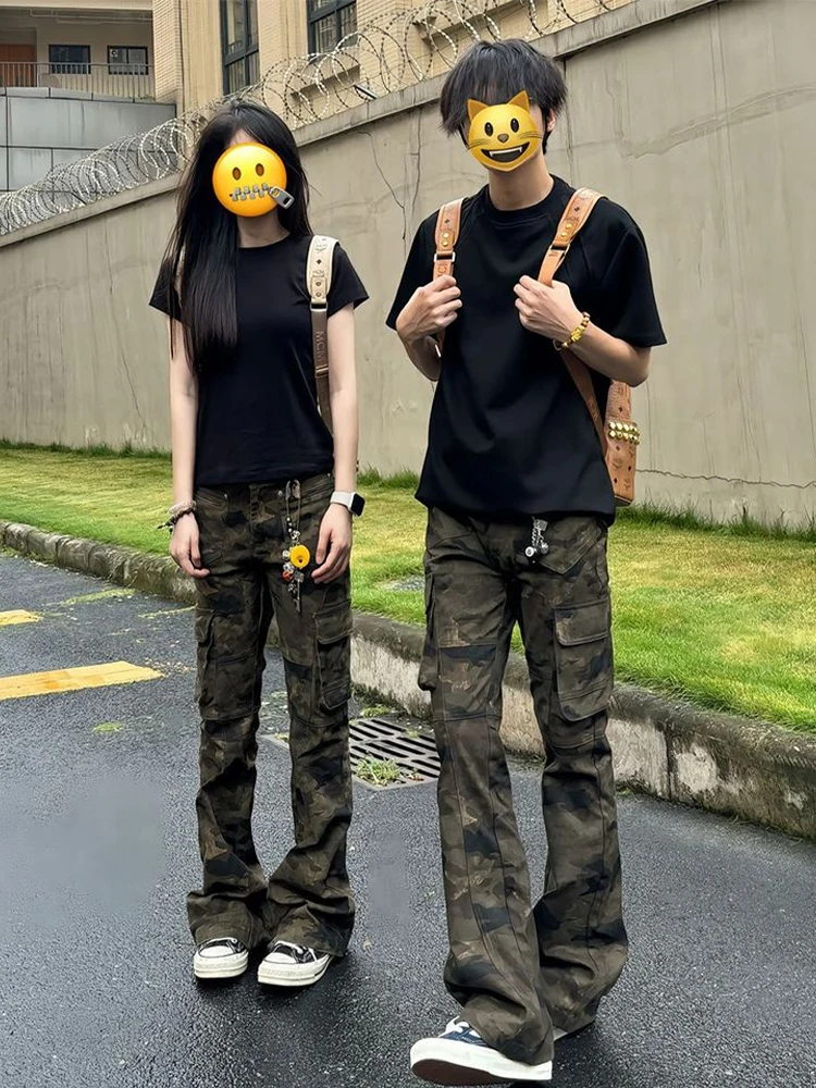 

American High Street Camouflage Work Pants Men's Summer Trendy Brand Vibe Flared Jeans Slim Couple Straight Leg Jeans