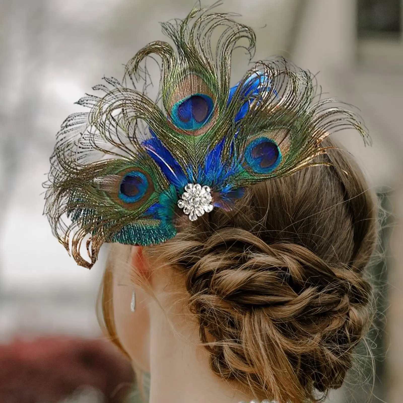 

Vintage 20s Peacock Feather Headband Wedding Headpiece , 16cmx18cm