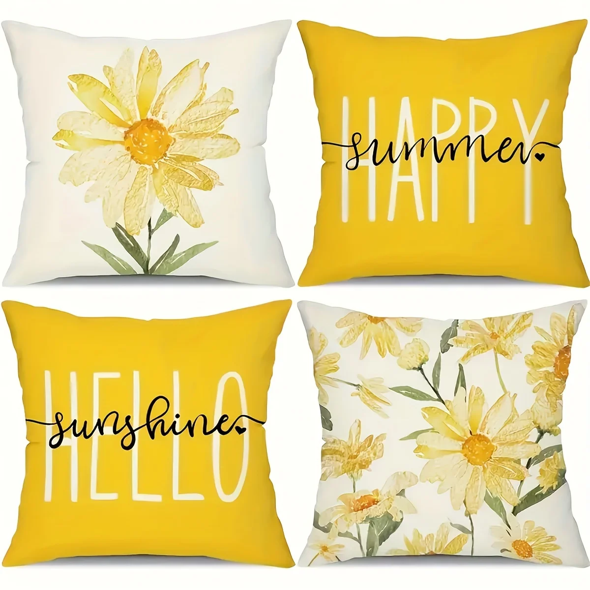 

VIKAMA 4PC Daisy Summer Pillow Cover Sunshine Blessing Living Room Sofa Bedroom Drifting Window Summer Party Decoration